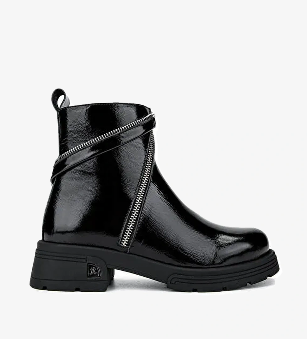 Tamer Tanca Kadın Hakiki Deri Siyah Rugan Casual Bot - Görsel 1