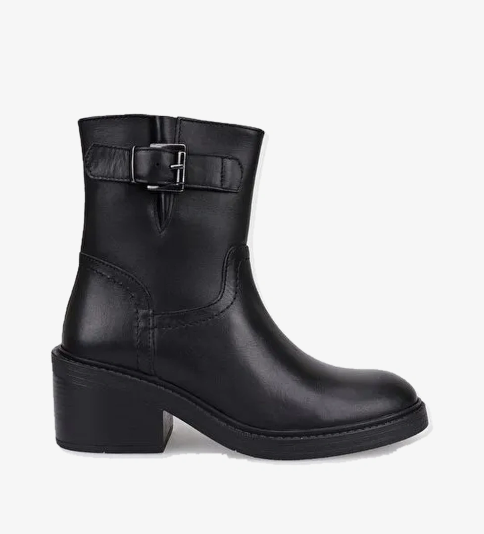 %100 Hakiki Deri Siyah Fermuarlı Kadın Topuklu Bot - Görsel 1