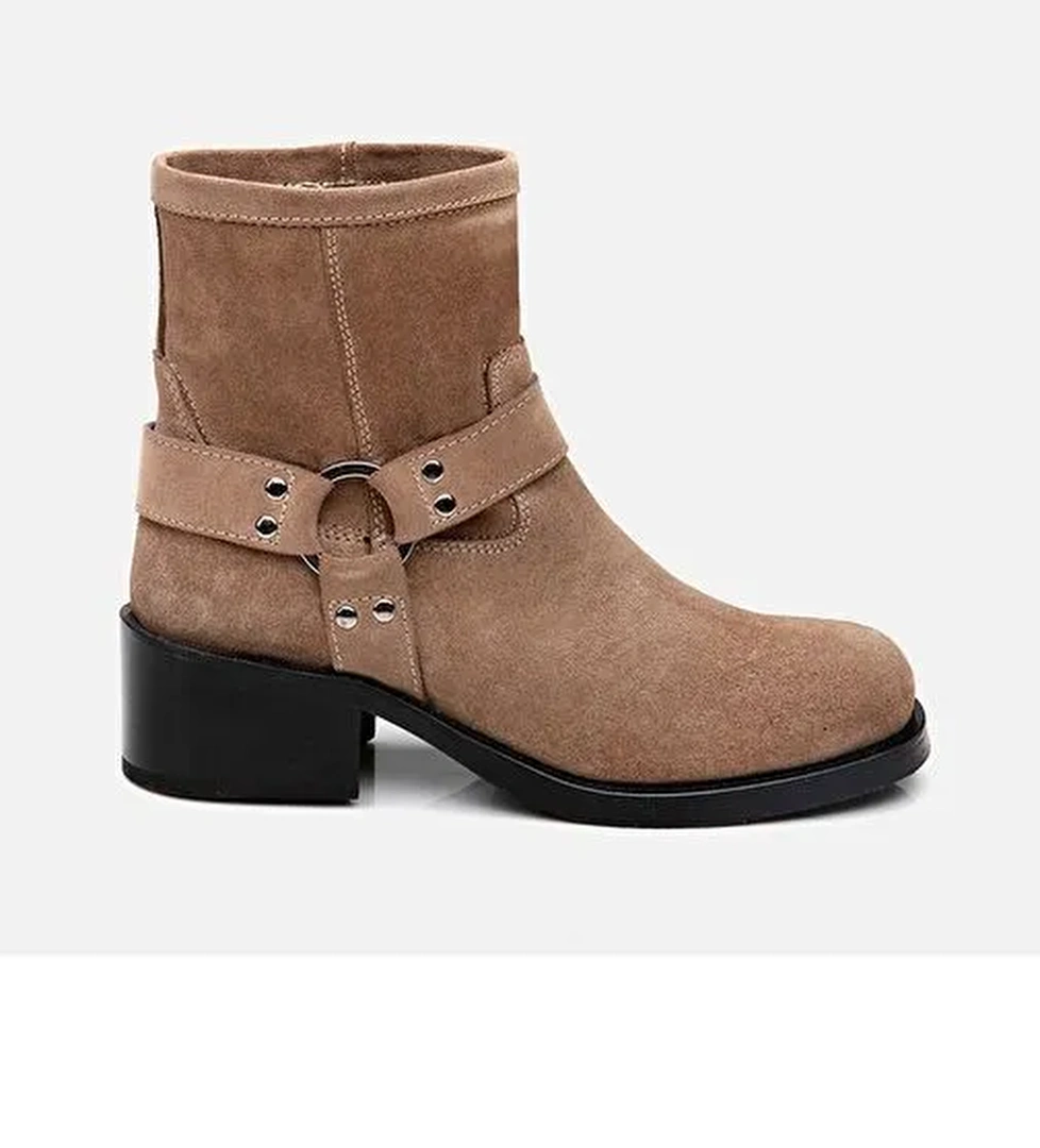 Hakiki Deri Vizon Kadın Western Topuklu Bot - Görsel 1