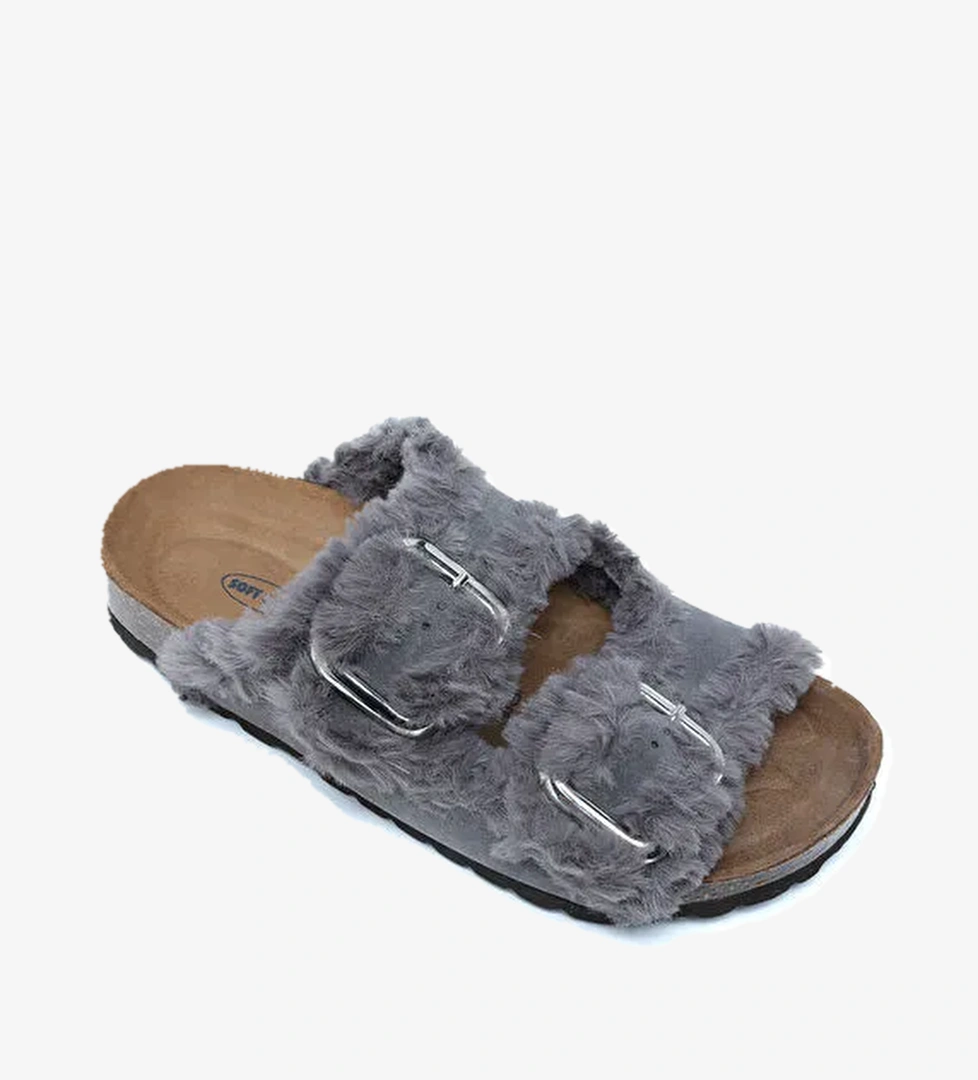 K14766SD Kifidis Soft Step Kadın Çift Bantlı Süet Deri Sabo Mantar Terlik 36-41 - Görsel 1