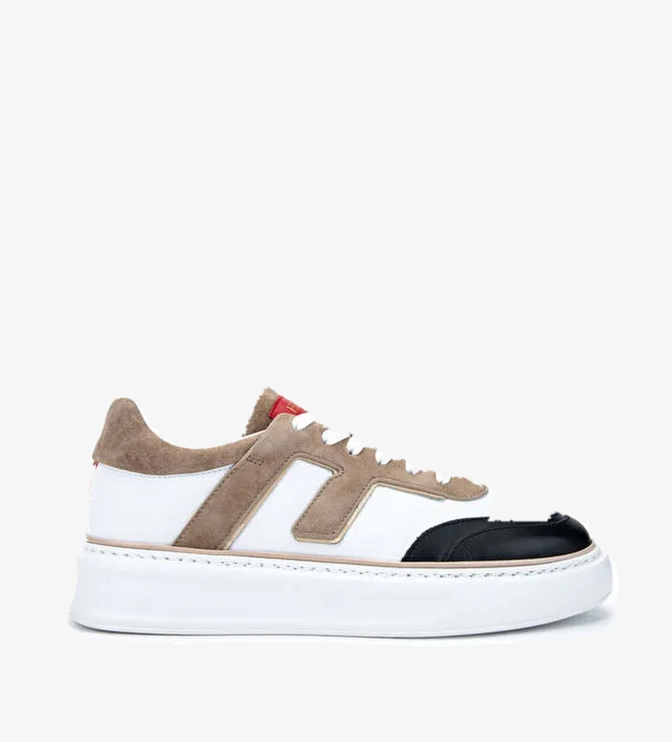 Fabi Erkek Hakiki Deri Beyaz/Kum/Siyah Sneakers & Spor Ayakkabı - Görsel 1