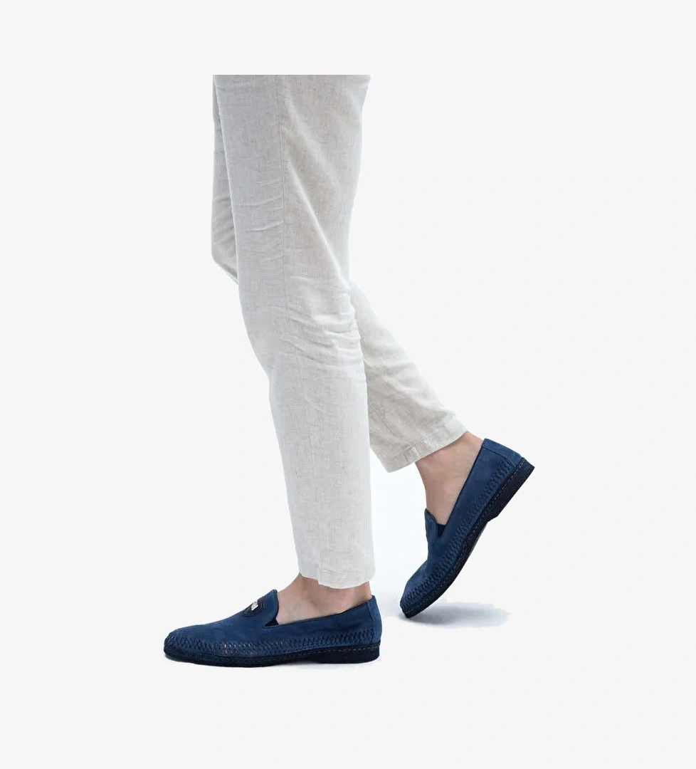 Giampiero Nicola Erkek Hakiki Deri Lacivert Loafer Ayakkabı - Görsel 1