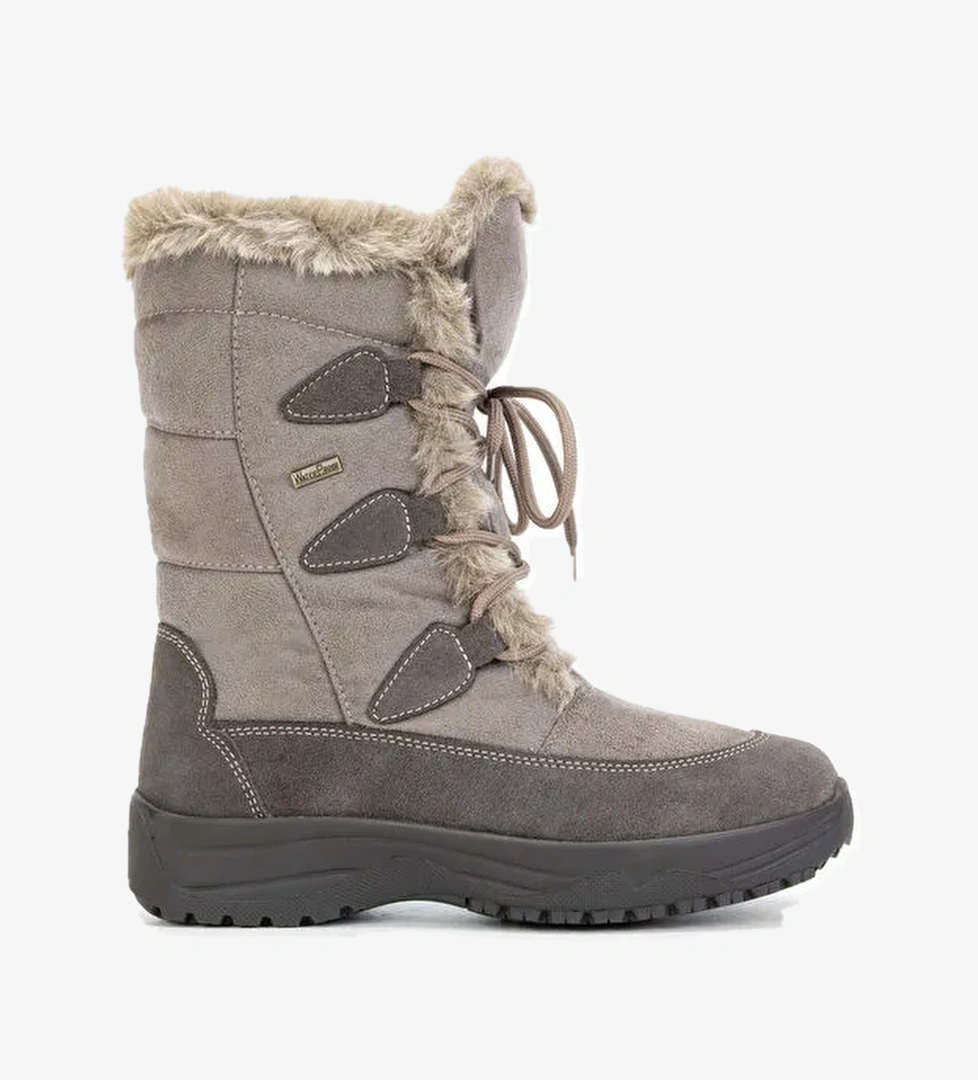 OTHREE Kadın Deri & Tekstil Bej Kar Botu - Görsel 1