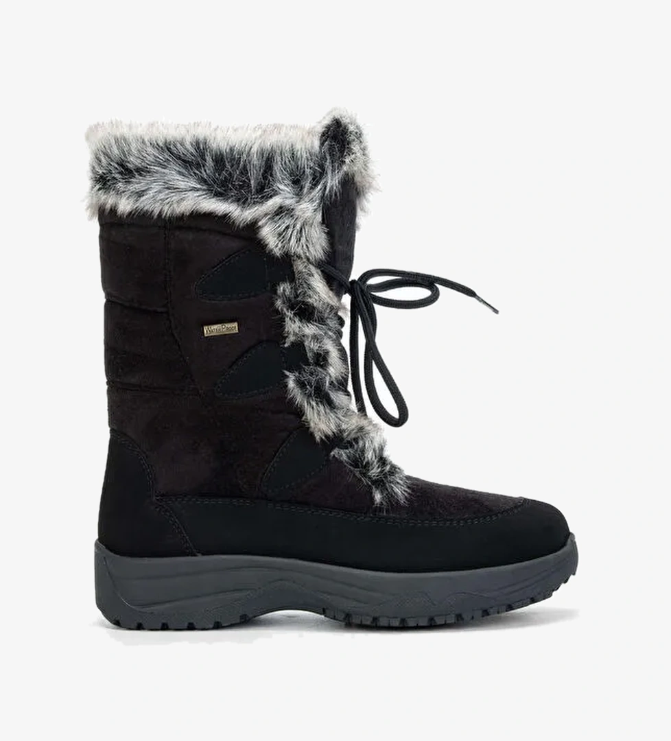 OTHREE Kadın Deri & Tekstil Siyah Kar Botu - Görsel 1