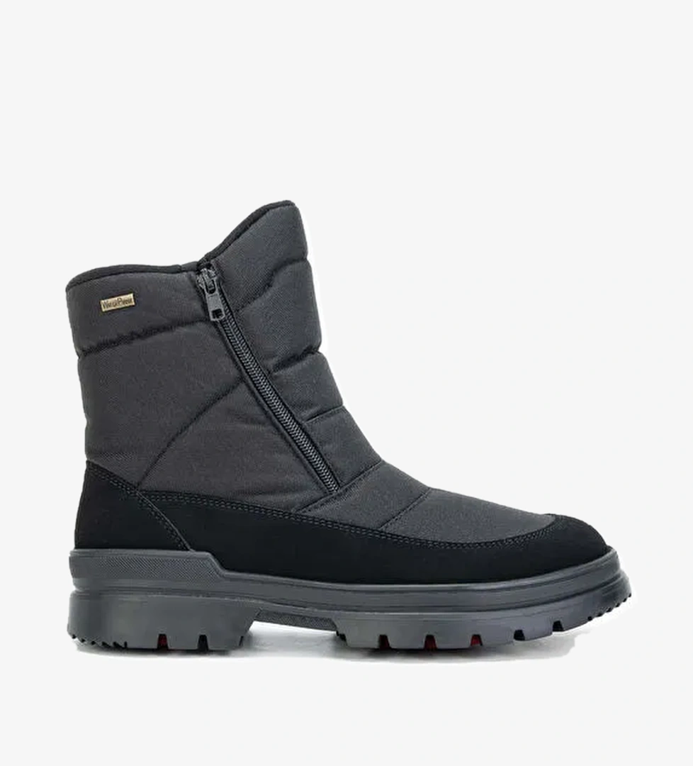 OTHREE Erkek Deri & Tekstil Siyah Kar Botu - Görsel 1