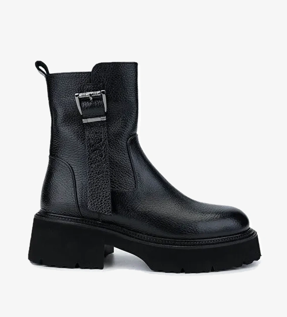 Tamer Tanca Kadın Hakiki Deri Siyah Floter Casual Bot - Görsel 1