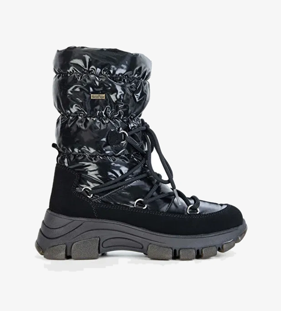 OTHREE Kadın Deri & Tekstil Siyah Kar Botu - Görsel 1