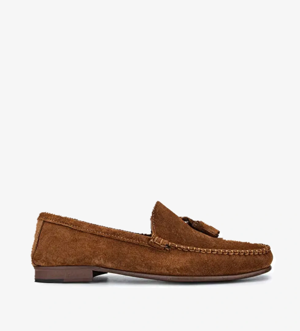 D.LEPORI Erkek Hakiki Deri Tarçın Süet Loafer Ayakkabı - Görsel 1