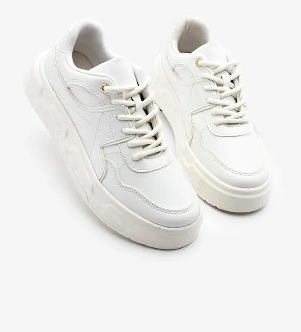 Kadın Sneaker Kalın Taban Spor Ayakkabı Petro Beyaz - Görsel 1