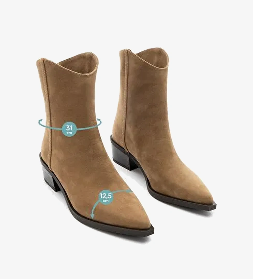 Kadın Sivri Burun Dikiş Detaylı Western Bot Vildo Taba Süet - Görsel 1