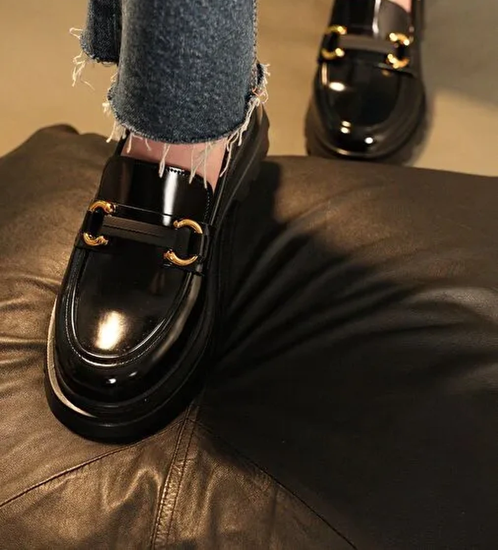 Kadın Loafer Yüksek Taban Tokalı Günlük Ayakkabı Kinles Siyah - Görsel 1