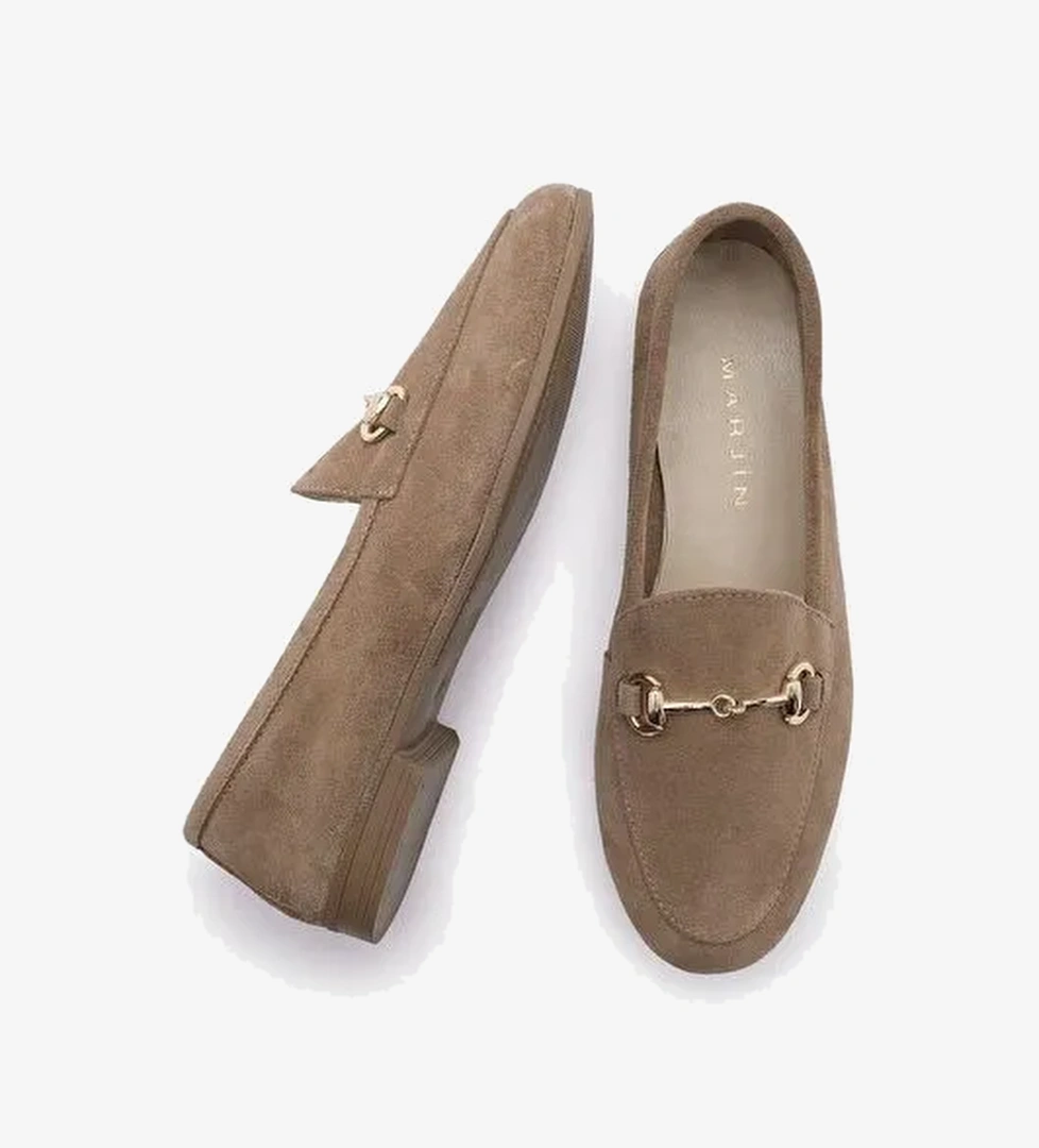 Kadın Hakiki Deri Zincirli Loafer Günlük Ayakkabı Tanle Taba Süet - Görsel 1