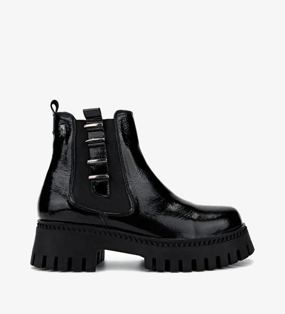 Valmenti Kadın Hakiki Deri Siyah Rugan Casual Bot - Görsel 1