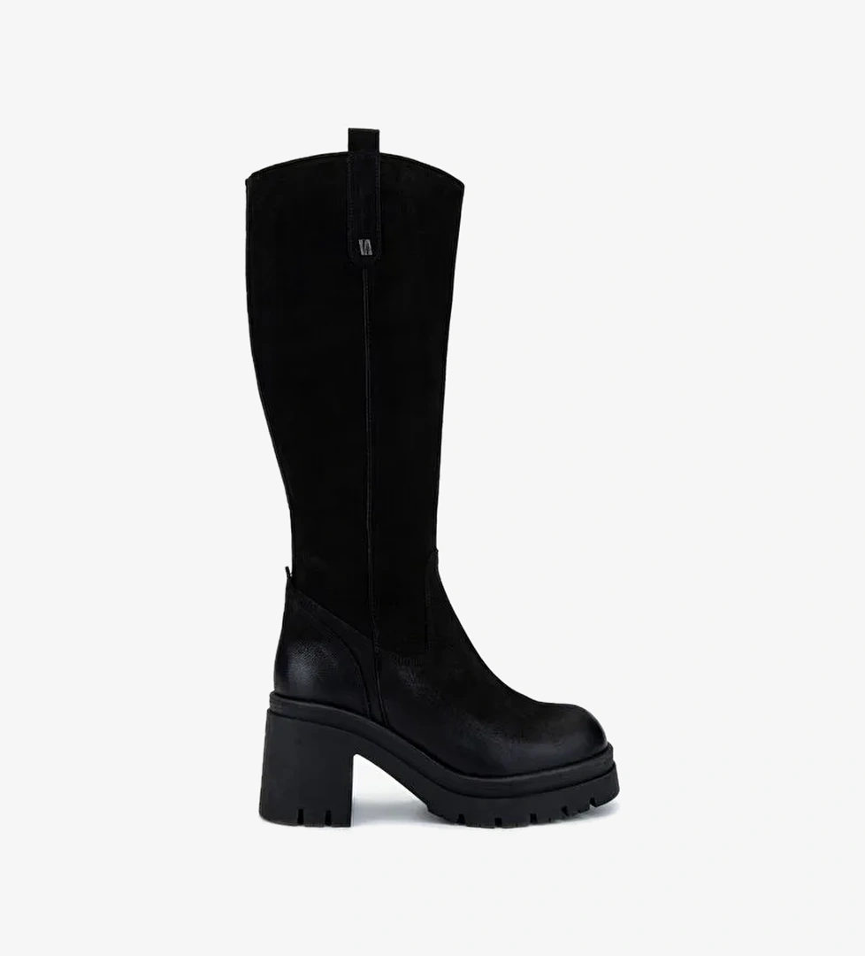 Valmenti Kadın Hakiki Deri Siyah Nubuk Casual Çizme - Görsel 1