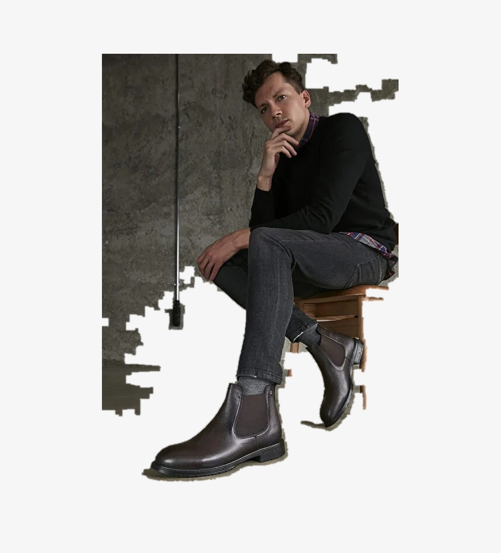 Ziya, Erkek Hakiki Deri Bot 143447Z101 Kahve - Görsel 1