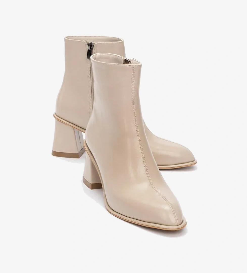 ALBA Bej Cilt Kadın Kalın Topuklu Bot - Görsel 1