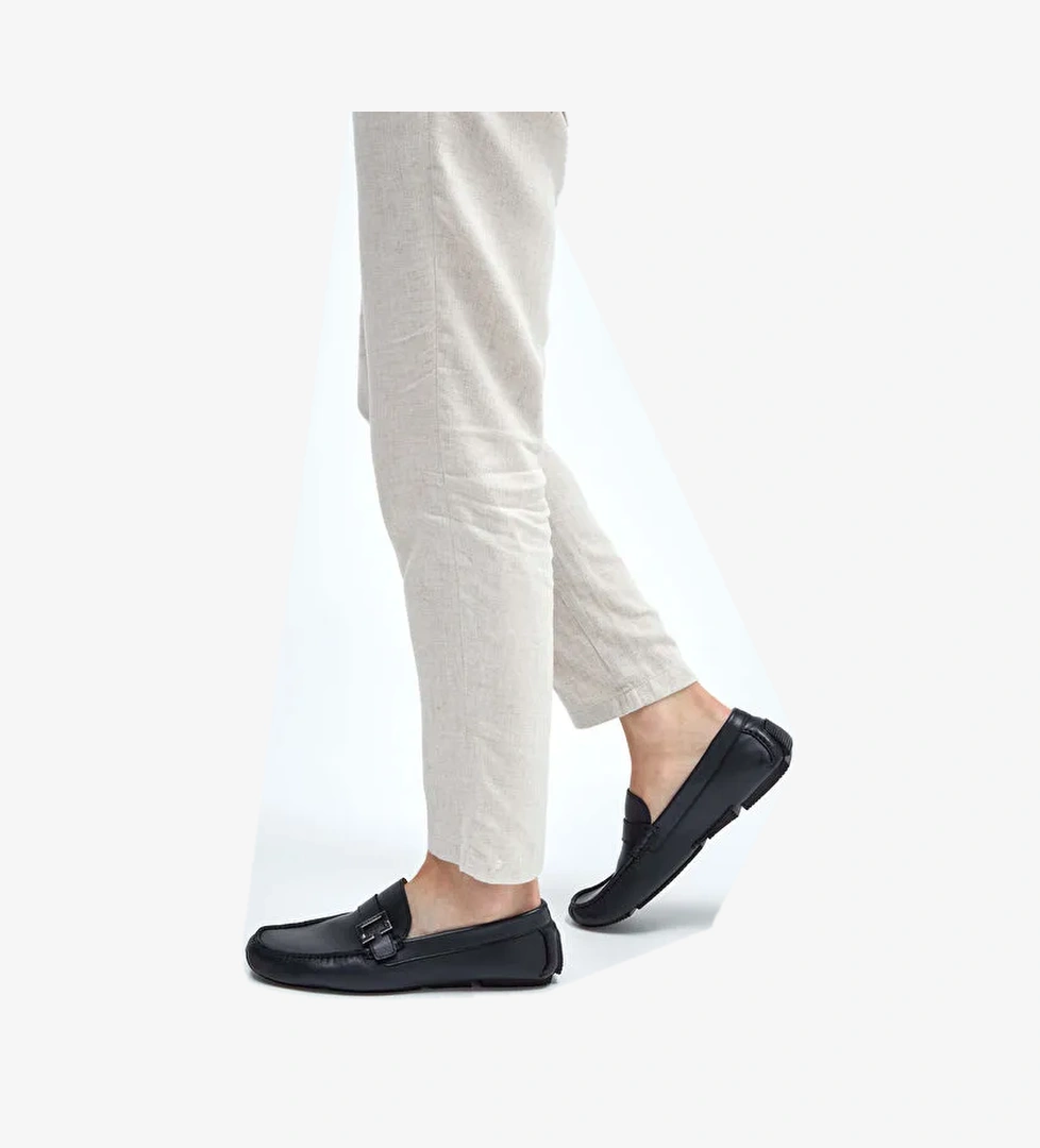 ROSSI Erkek Hakiki Deri Lacivert Loafer Ayakkabı - Görsel 1