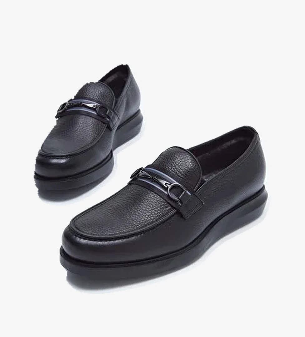 ROSSI Erkek Hakiki Deri Siyah Loafer Ayakkabı - Görsel 1
