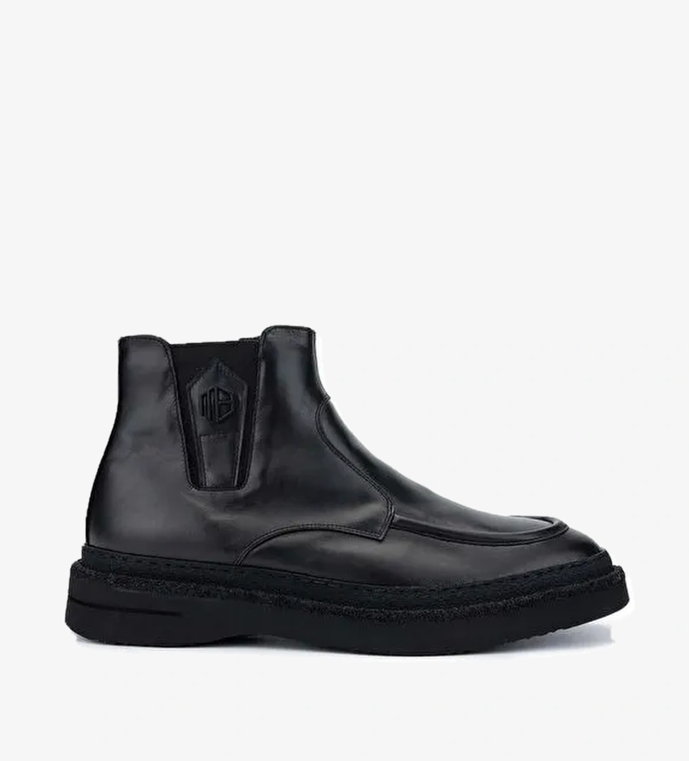 Mario Bruni Erkek Hakiki Deri Siyah Casual Bot - Görsel 1