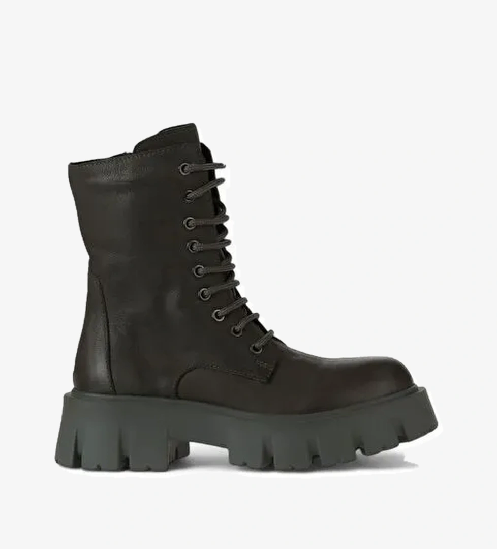 Bueno Shoes Haki Deri Kadın Dolgu Topuklu Bot 01wv4601 - Görsel 1