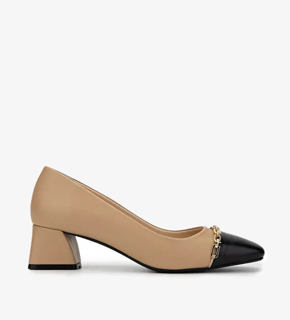 Tamer Tanca Kadın Hakiki Deri Bej Topuklu Ayakkabı - Görsel 1