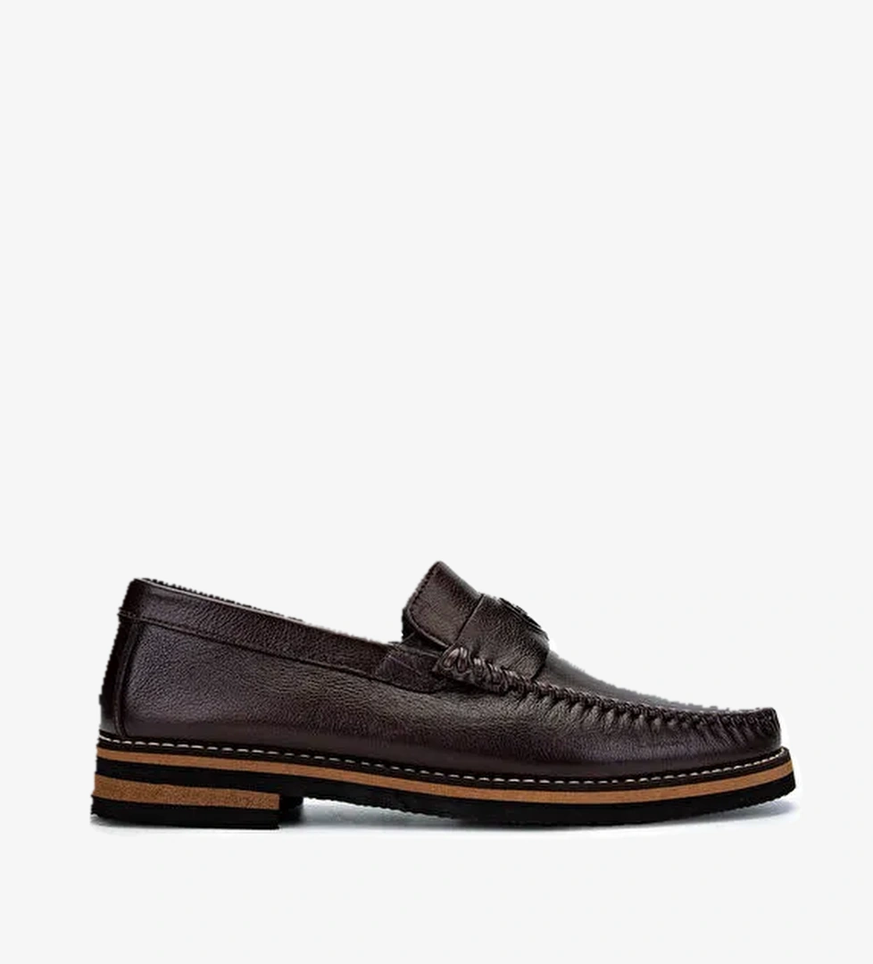 Tamer Tanca Erkek Hakiki Deri Kahverengi Loafer Ayakkabı - Görsel 1