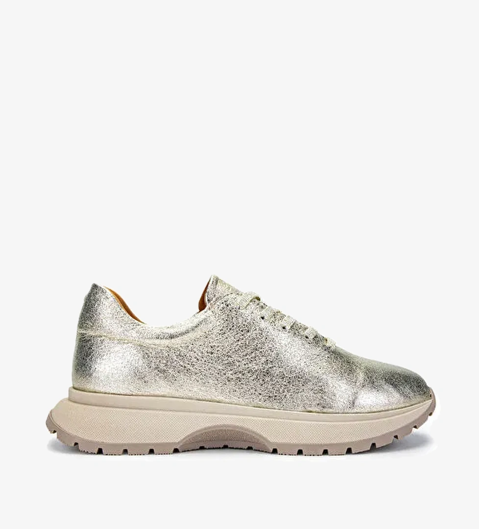 Tamer Tanca Kadın Hakiki Deri Altın Rugan Sneakers & Spor Ayakkabı - Görsel 1