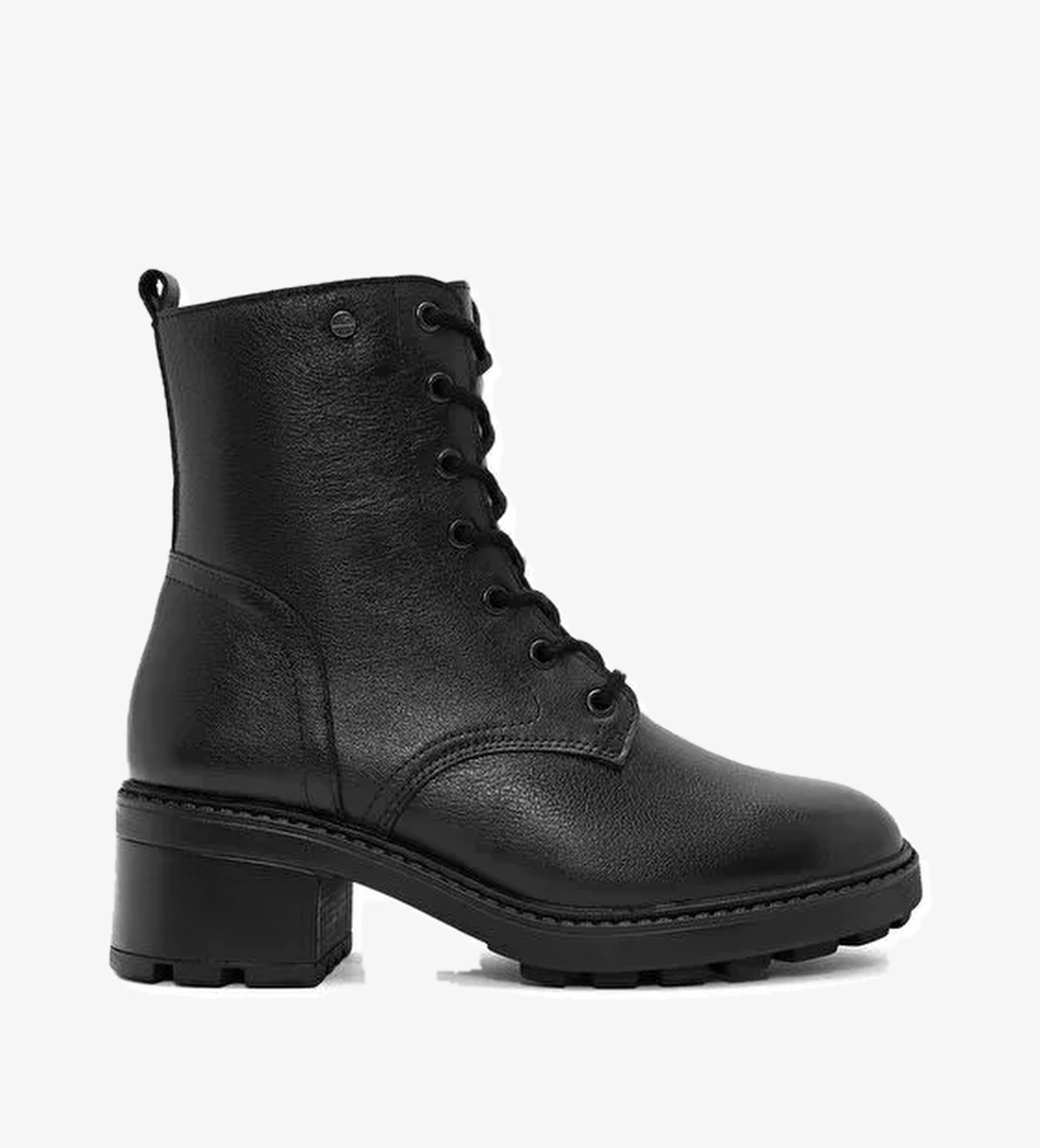 Kadın Siyah Fermuarlı Kalın Topuklu Deri Bot 24WFD237518 - Görsel 1