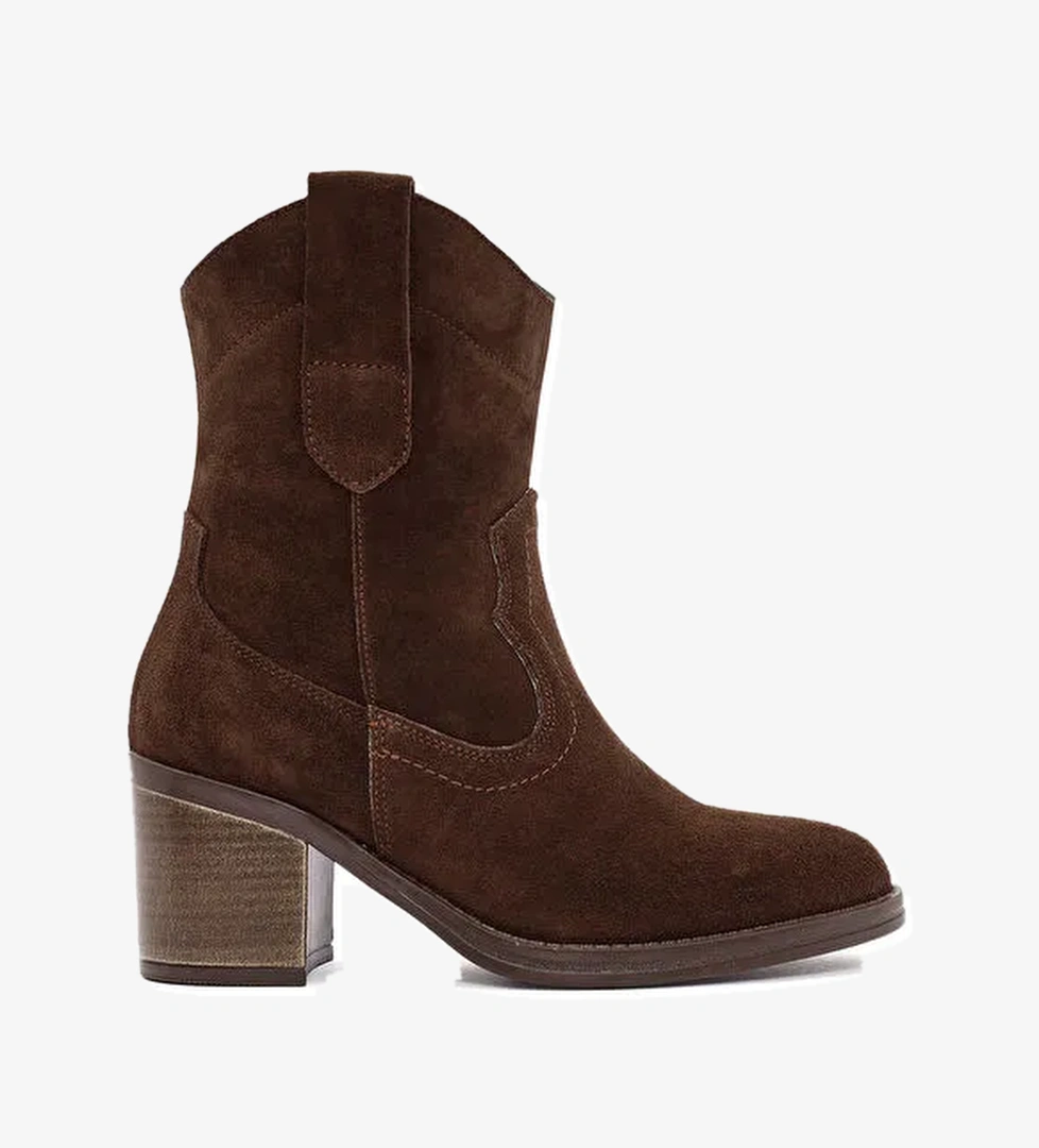 Kadın Kahverengi Kalın Topuklu Süet Deri Kovboy Bot 24WFD210910 - Görsel 1