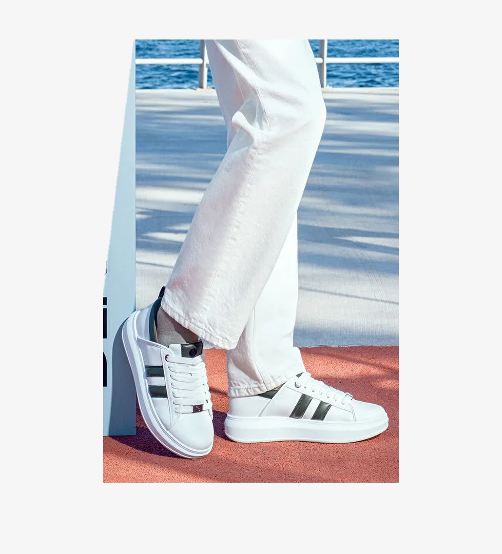 Derimod Beyaz-Yeşil Erkek Deri Sneaker 24WFD760118 - Görsel 1