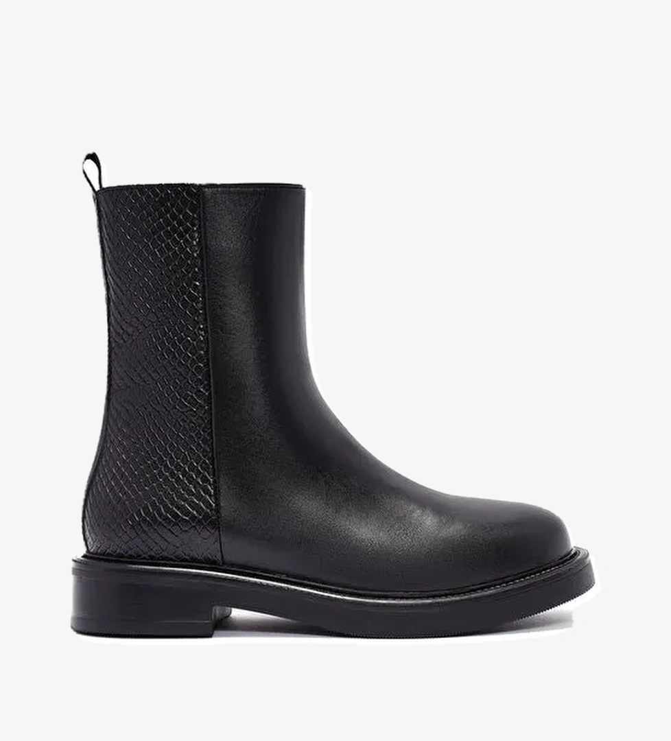 Kadın Siyah Fermuarlı Desenli Deri Bot 24WFD190114 - Görsel 1