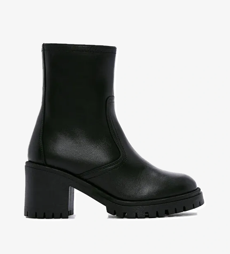 Kadın Siyah Fermuarlı Kalın Topuklu Deri Bot 24WFD236118 - Görsel 1
