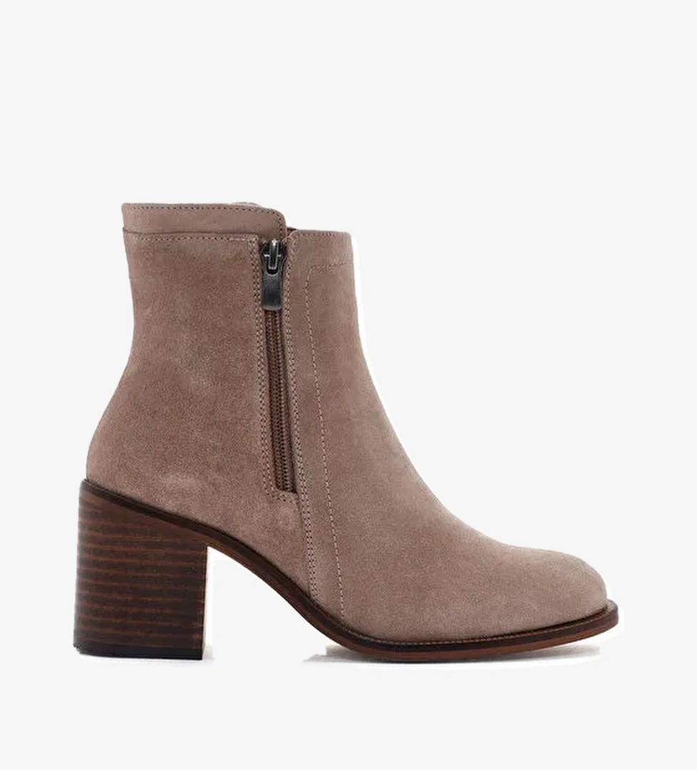 Kadın Bej Fermuarlı Kalın Topuklu Süet Bot 24WFD236010 - Görsel 1