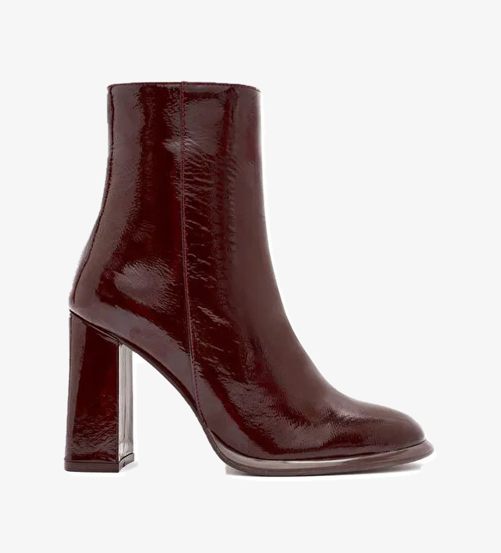Kadın Bordo Fermuarlı Yüksek Kalın Topuklu Rugan Deri Bot 24WFD132516 - Görsel 1