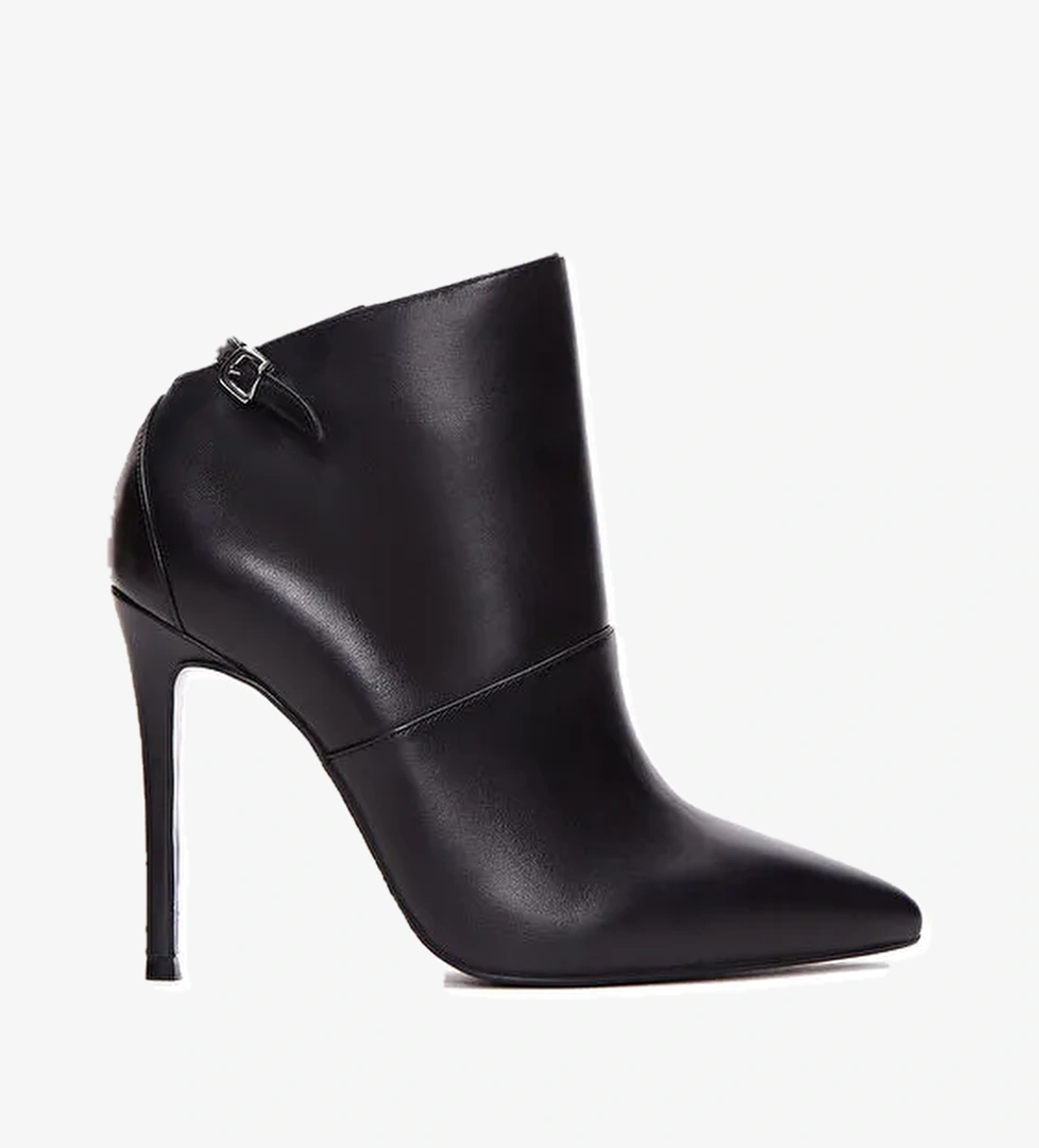 Kadın Siyah Fermuarlı Toka Detaylı İnce Topuklu Deri Bot 24WFD100918 - Görsel 1
