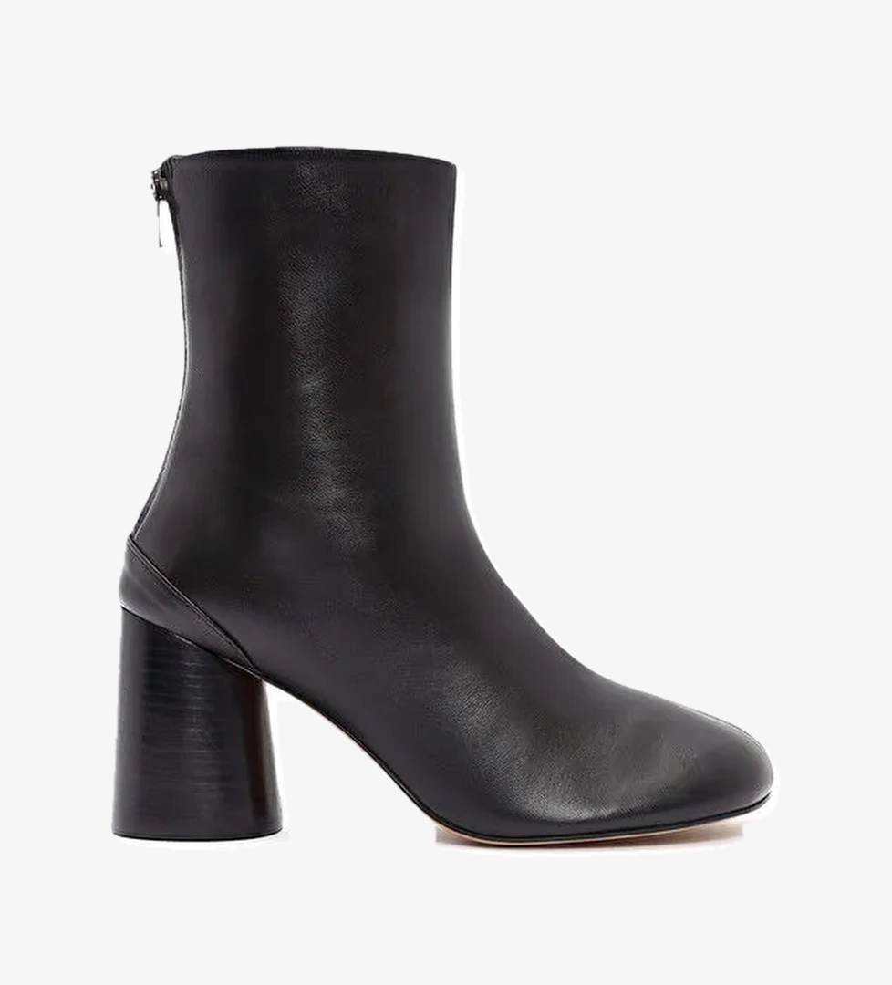 Kadın Siyah Fermuarlı Kalın Topuklu Deri Bot 24WFD142118 - Görsel 1