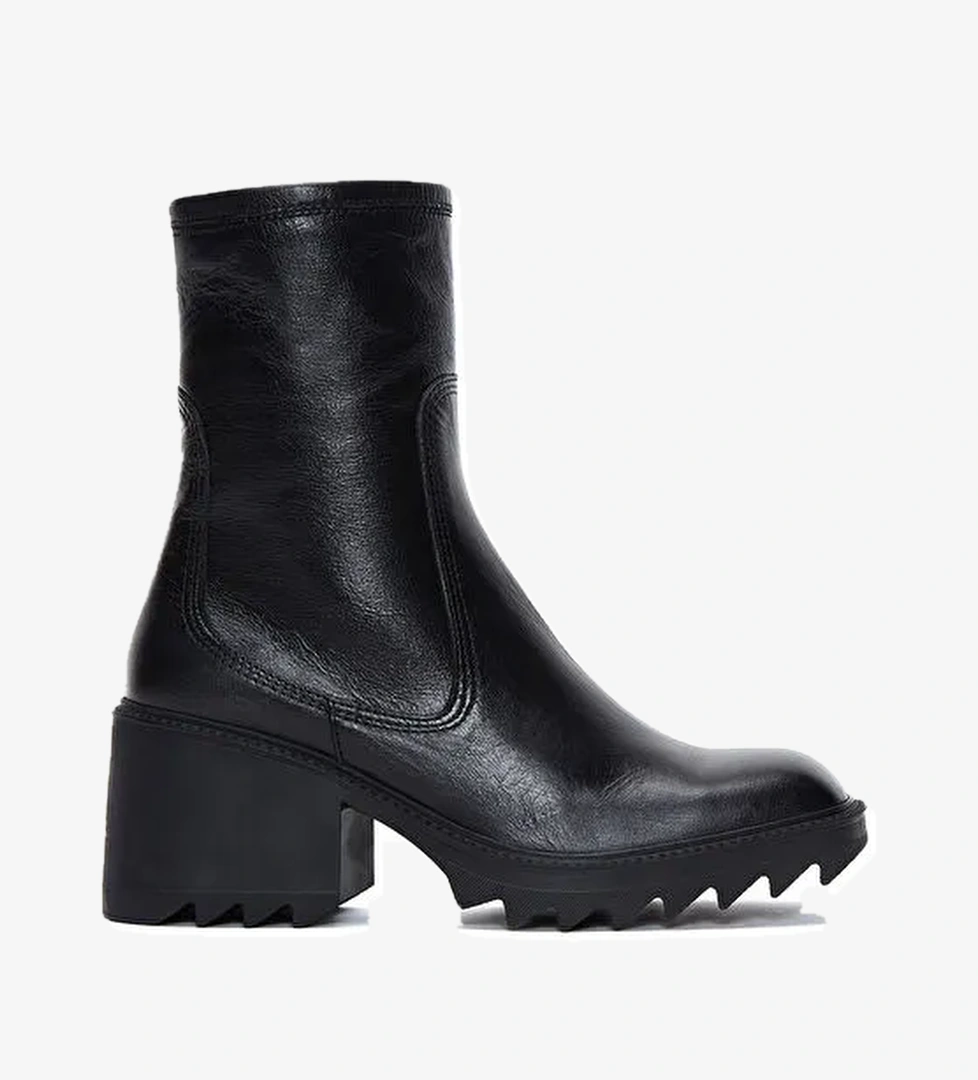 Kadın Siyah Fermuarlı Kalın Topuklu Deri Bot 24WFD131518 - Görsel 1