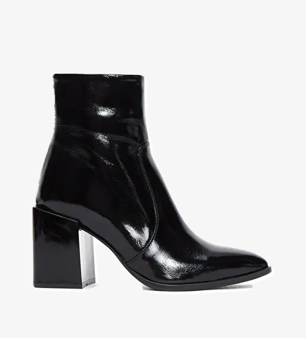 Kadın Siyah Fermuarlı Rugan Topuklu Deri Bot 24WFD131316 - Görsel 1