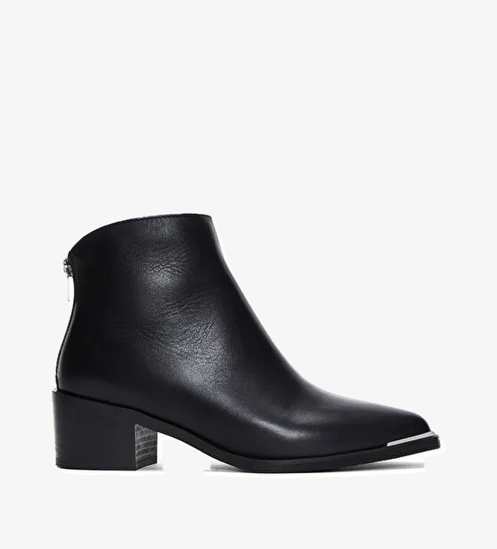 Kadın Siyah Fermuarlı Kısa Topuklu Deri Bot 24WFD280118 - Görsel 1