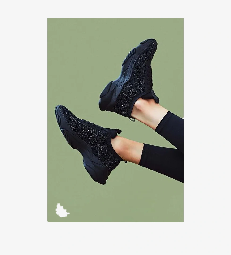 Derimod Derimod Zero Kadın Siyah Bağcıklı Taşlı Sneaker 24WFD430114 | Boyner Siyah - 1. görsel