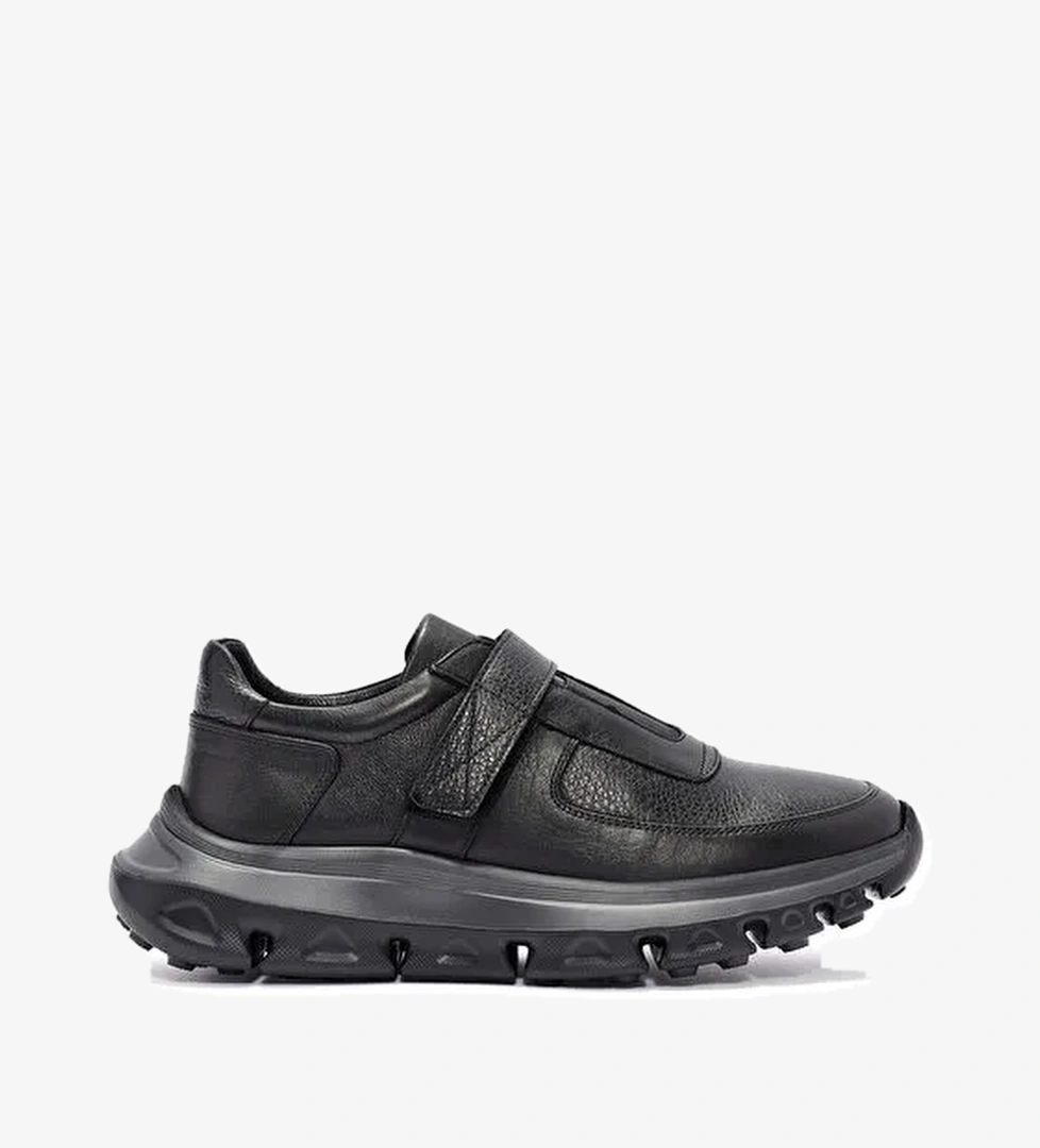 Erkek Siyah Bantlı Deri Sneaker 24WFD640914 - Görsel 1