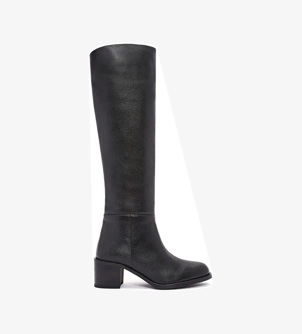 Kadın Siyah Kalın Topuklu Deri Çizme 24WFD1532FT - Görsel 1