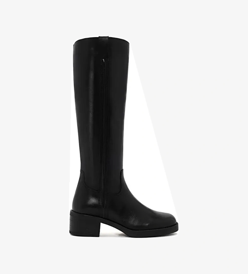 Derimod Derimod Kadın Siyah Fermuarlı Kısa Kalın Topuklu Deri Çizme 24WFD280818 Bot | Boyner Siyah - 1. görsel