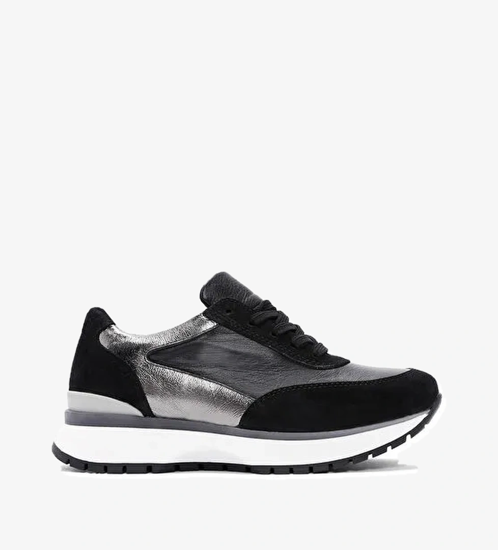 Kadın Siyah Bağcıklı Deri Sneaker 24WFD370414 - Görsel 1