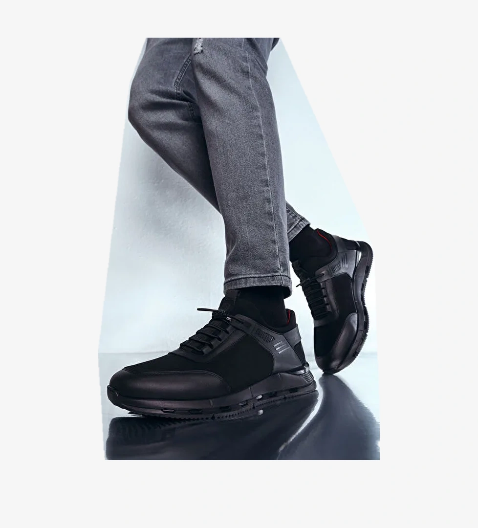Erkek Siyah Bağcıklı Nubuk Deri Casual Sneaker 24WFD6762V3 - Görsel 1
