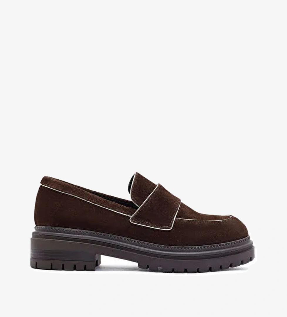Derimod Derimod Kadın Kahverengi Kalın Tabanlı Süet Deri Maskülen Loafer 24WFD184110 | Boyner Kahverengi - 1. görsel