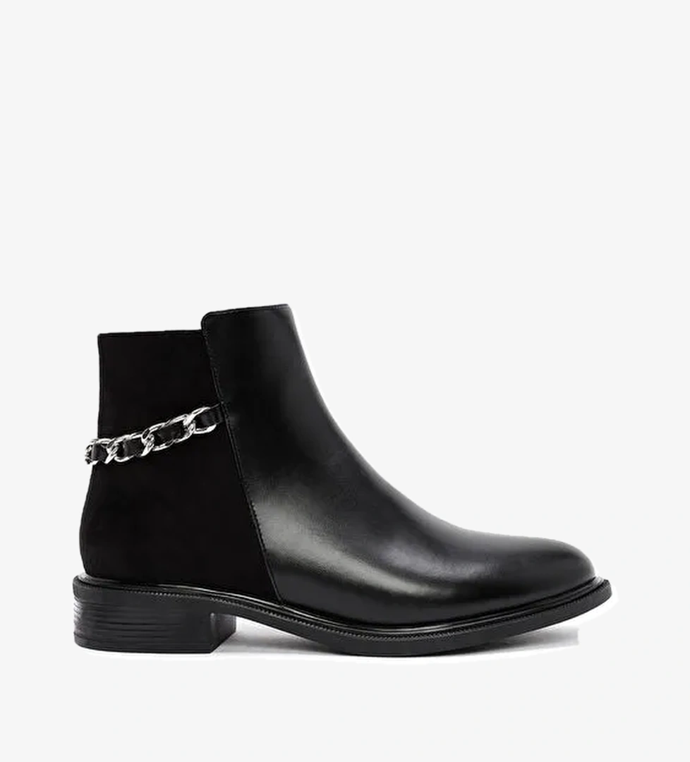 Kadın Siyah Zincir Detaylı Fermuarlı Bot 24WFE401714 - Görsel 1