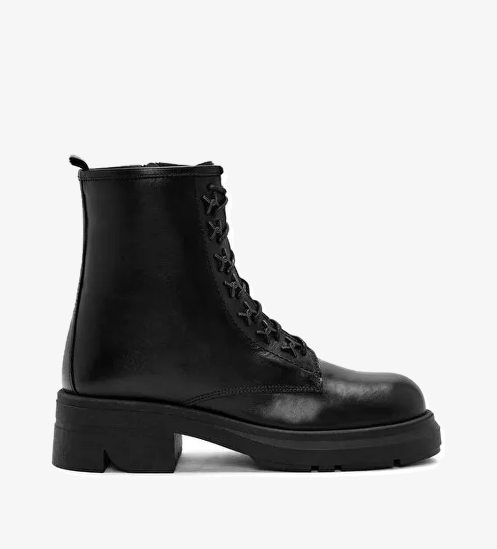 Kadın Siyah Fermuarlı Deri Postal Bot 24WFD186218 - Görsel 1