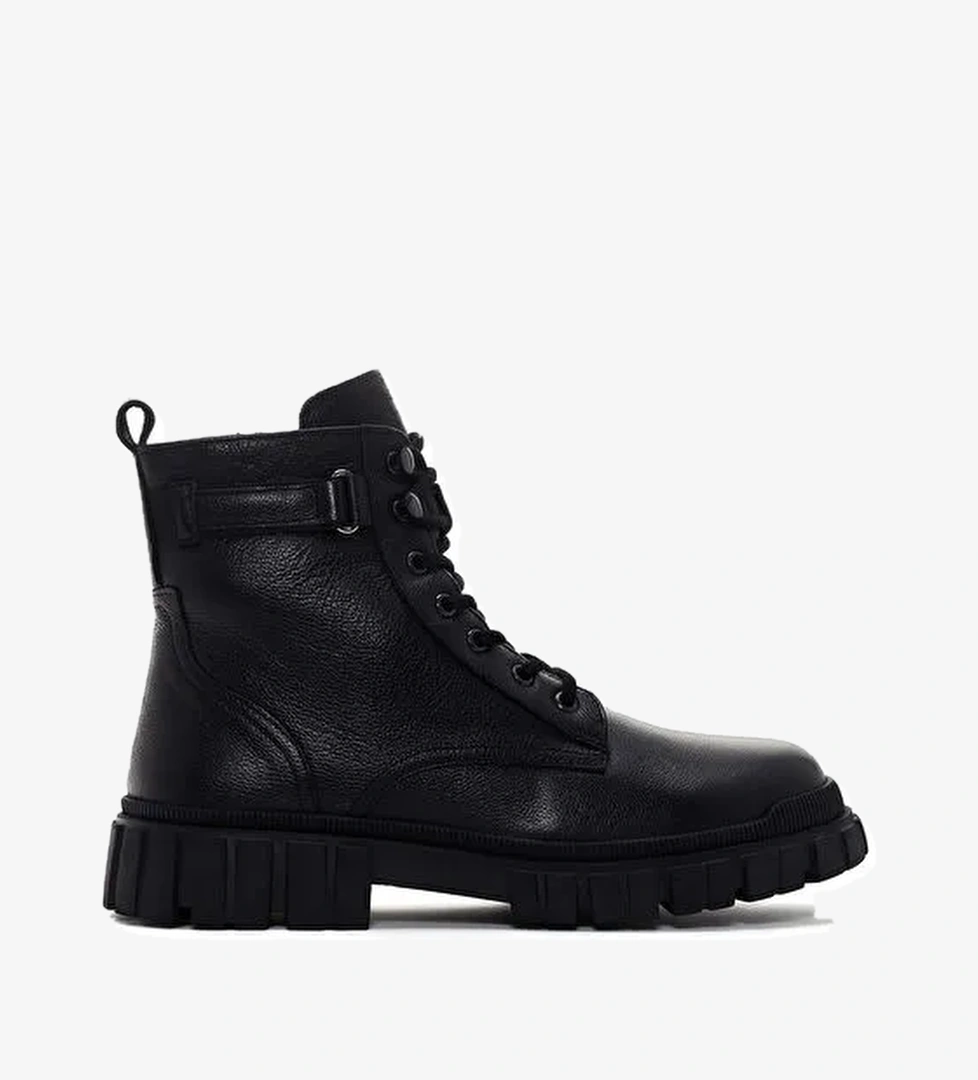 Erkek Siyah Fermuarlı Deri Casual Bot 24WFD700818 - Görsel 1