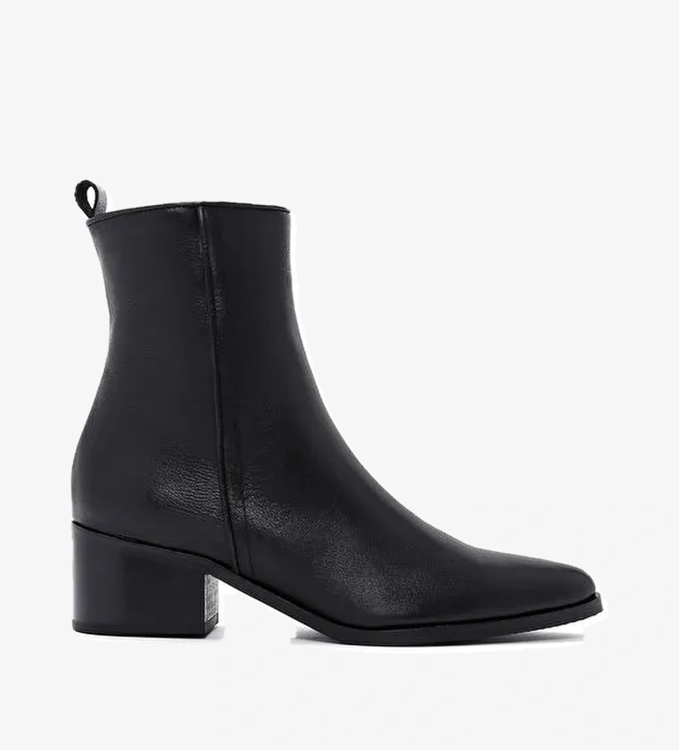 Kadın Siyah Fermuar Detaylı Kısa Topuklu Deri Bot 24WFD150818 - Görsel 1